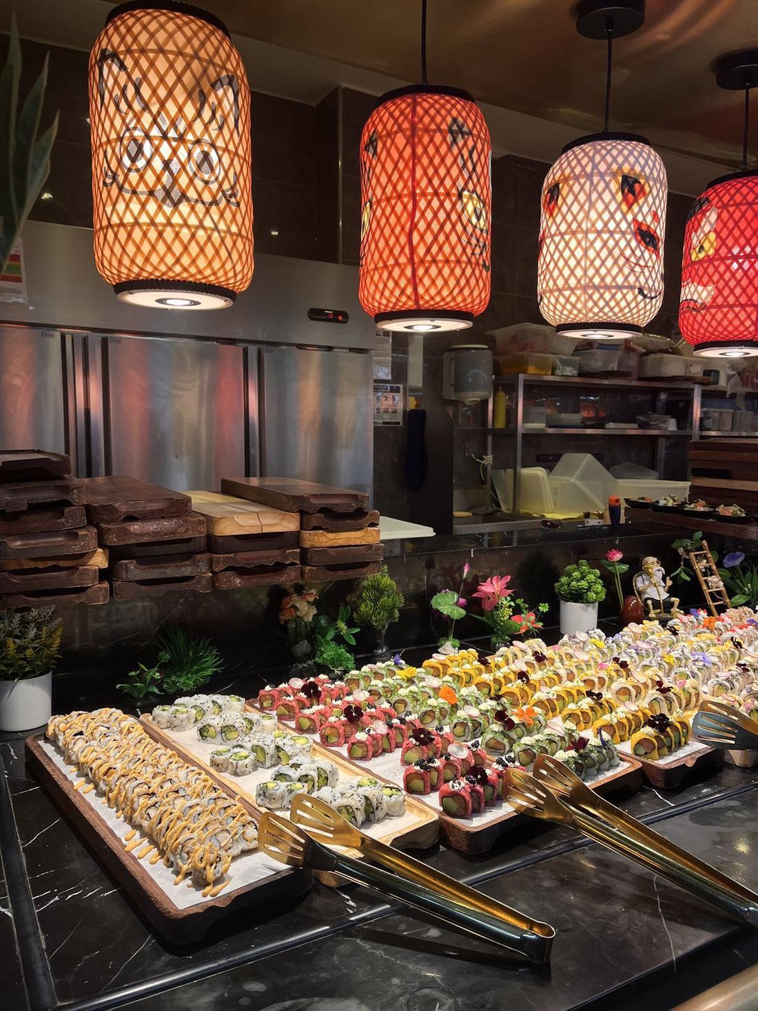 Tiered sushi display at a wedding